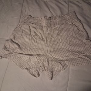 Elegant Cream Striped High Waist Women's Shorts
